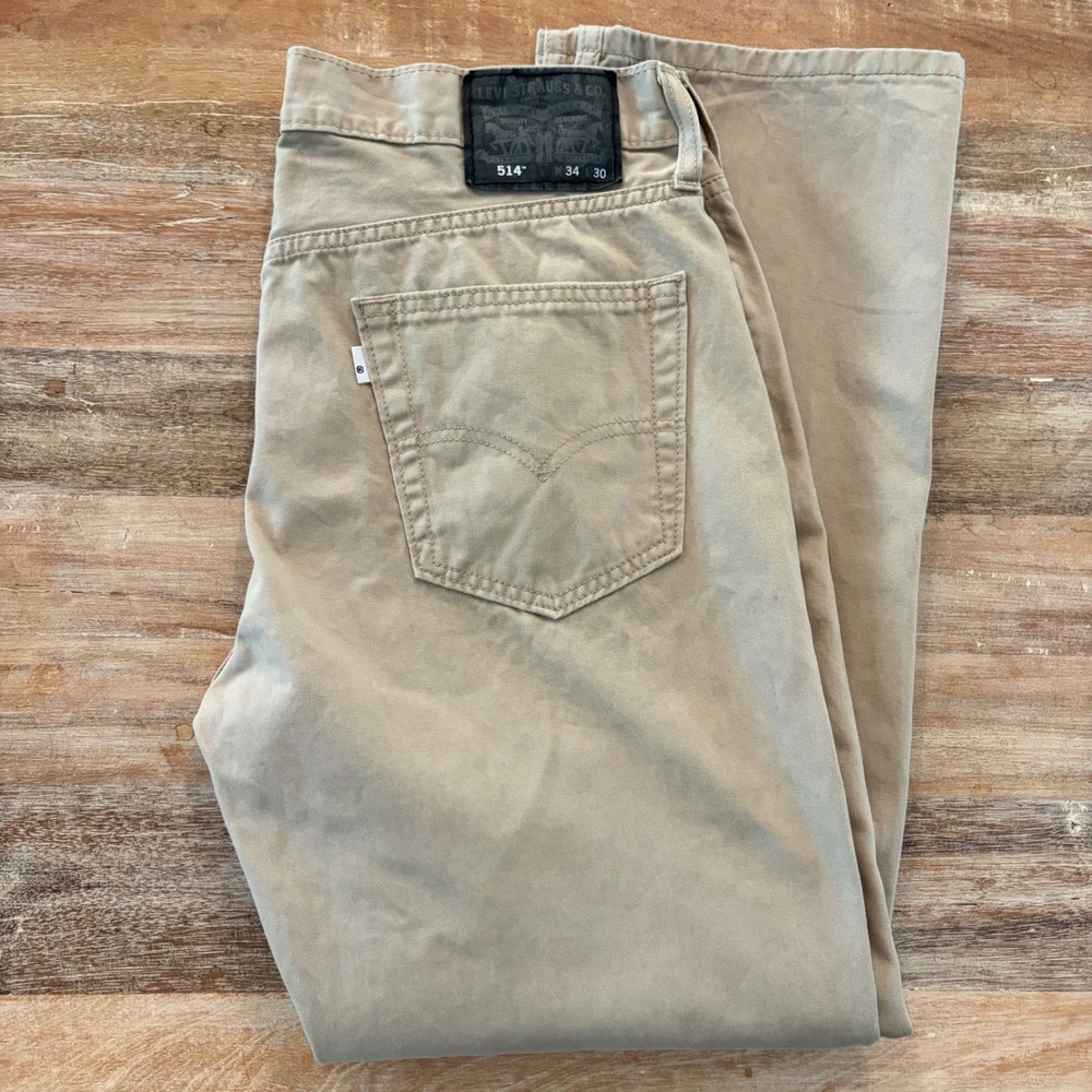 Levis 514 Straight Fit Khaki Tan Pants Mens 34x30 Cotton Twill 00514-0407